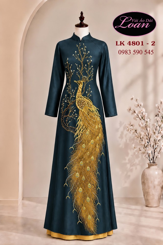 Vải áo dài kết chim công cao cấp