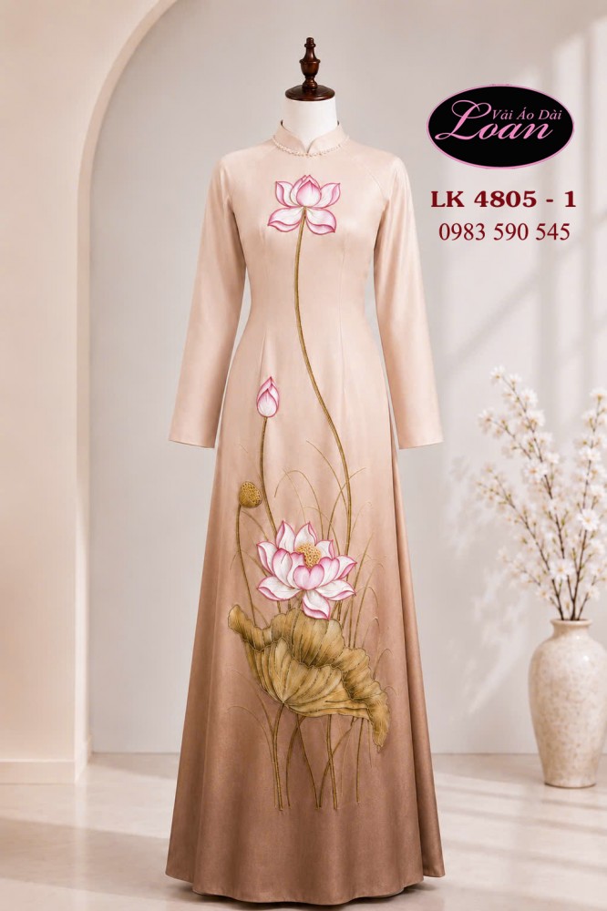 Vải áo dài kết hoa sen cao cap