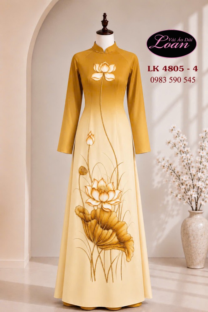 Vải áo dài kết hoa sen cao cap
