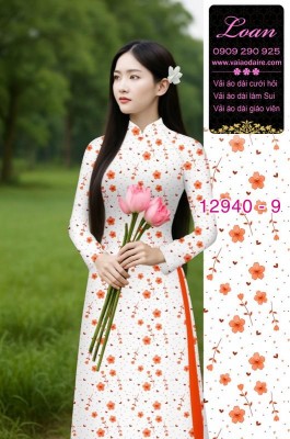 Vải áo dài hoa in 3D-12940