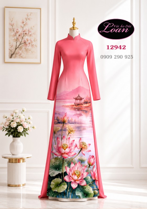 Vải áo dài phong cảnh in 3D