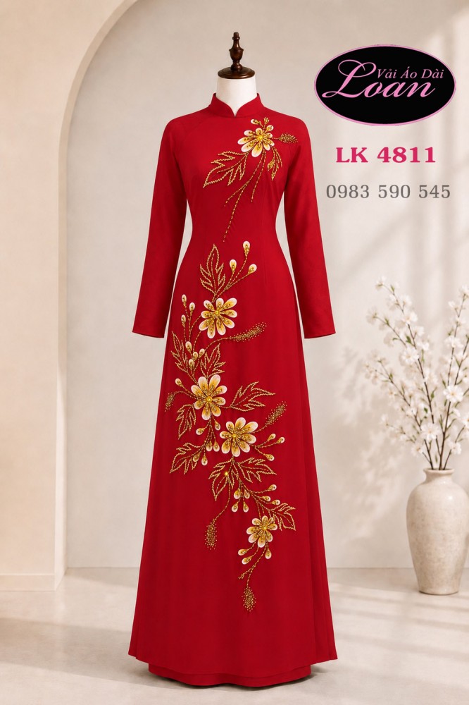 Vải áo dài kết pha lê sang trọng