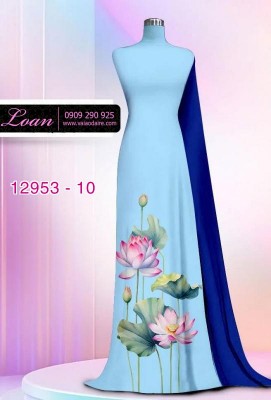 Vải áo dài hoa sen in 3D-12953
