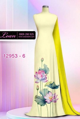 Vải áo dài hoa sen in 3D-12953
