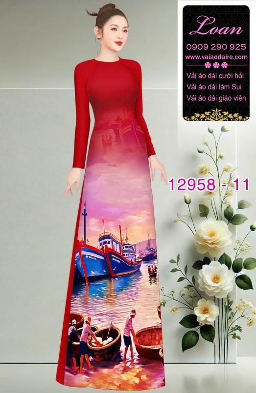 Vải áo dài phong cảnh làng chài