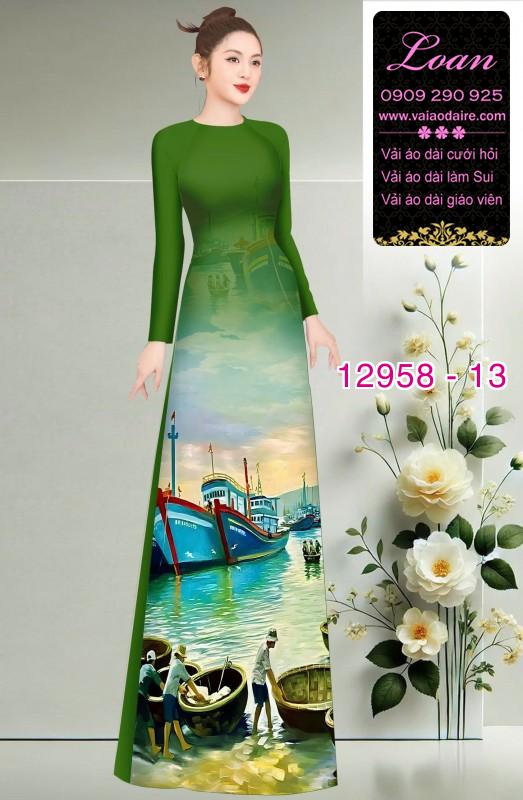 Vải áo dài phong cảnh làng chài