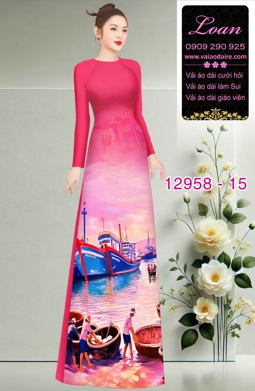 Vải áo dài phong cảnh làng chài