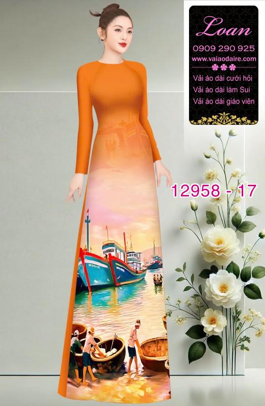 Vải áo dài phong cảnh làng chài