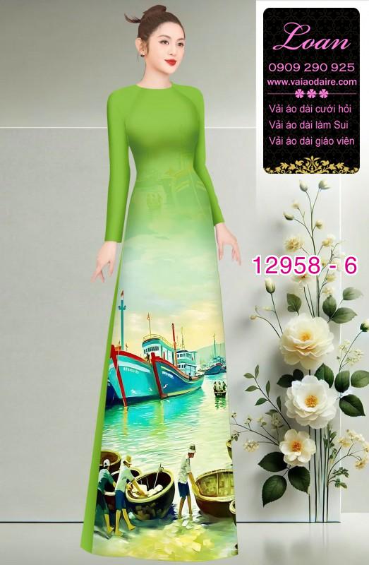 Vải áo dài phong cảnh làng chài