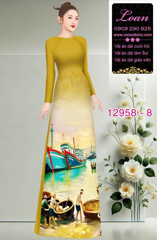 Vải áo dài phong cảnh làng chài