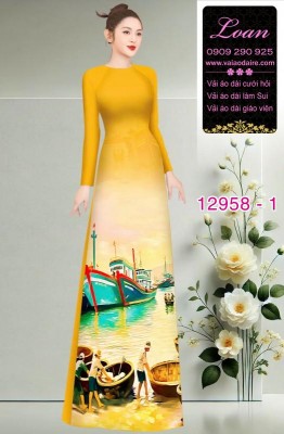 Vải áo dài phong cảnh làng chài-DT 12958