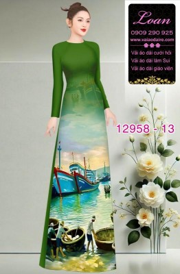 Vải áo dài phong cảnh làng chài-