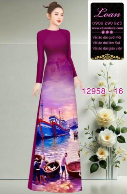 Vải áo dài phong cảnh làng chài-