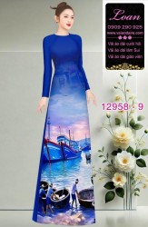 Vải áo dài phong cảnh làng chài