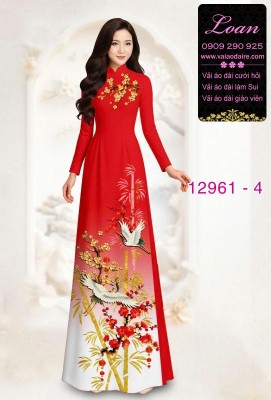 Vải áo dài chim hạc in 3D-12961