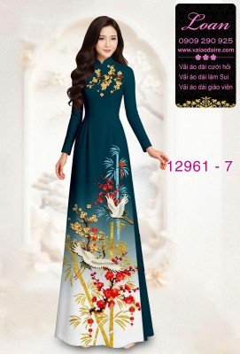 Vải áo dài chim hạc in 3D-12961