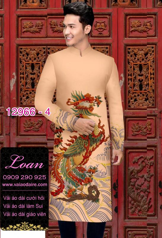 Vải áo dài nam hình phượng hoàng
