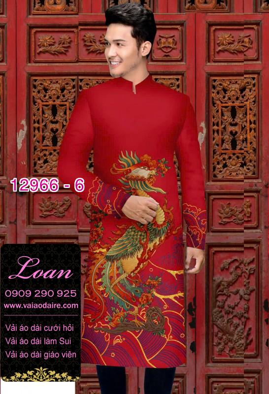 Vải áo dài nam hình phượng hoàng