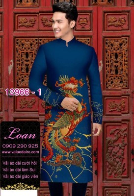 Vải áo dài nam hình phượng hoàng-DT 12966