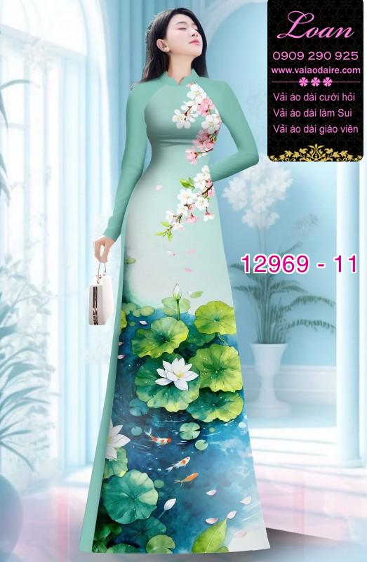 Vải áo dài hoa sen in 3D