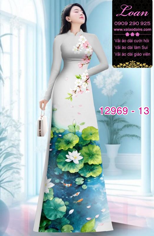Vải áo dài hoa sen in 3D