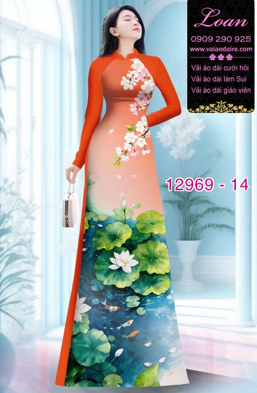 Vải áo dài hoa sen in 3D