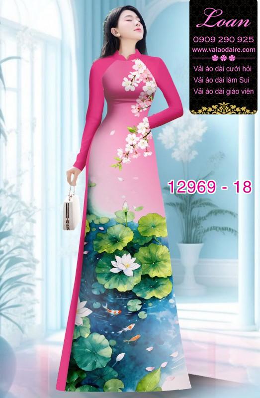 Vải áo dài hoa sen in 3D