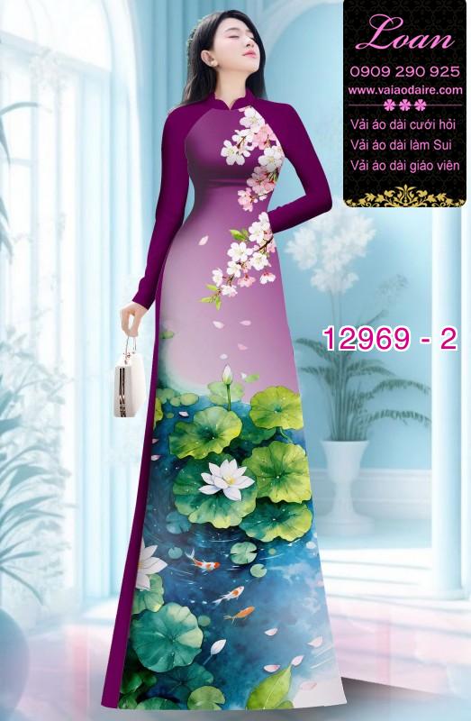 Vải áo dài hoa sen in 3D