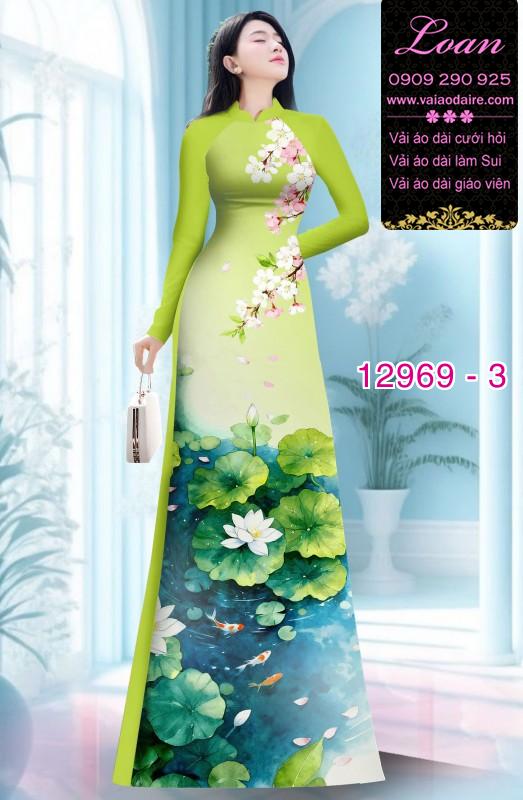 Vải áo dài hoa sen in 3D