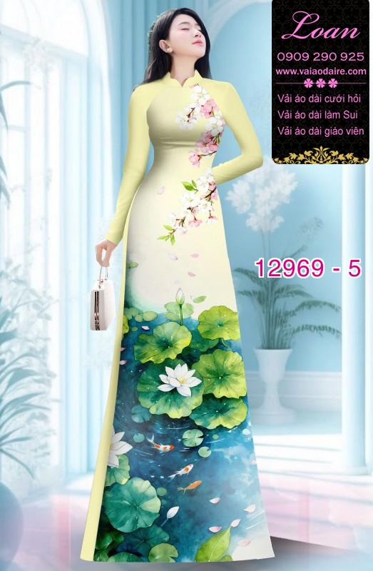 Vải áo dài hoa sen in 3D