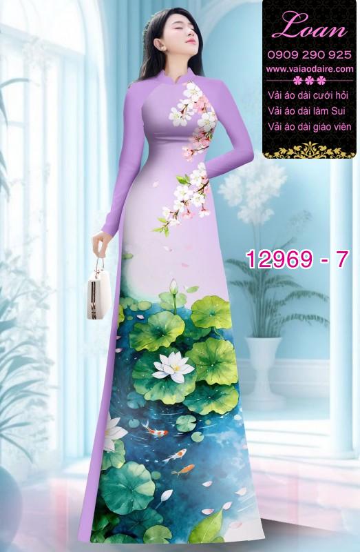 Vải áo dài hoa sen in 3D