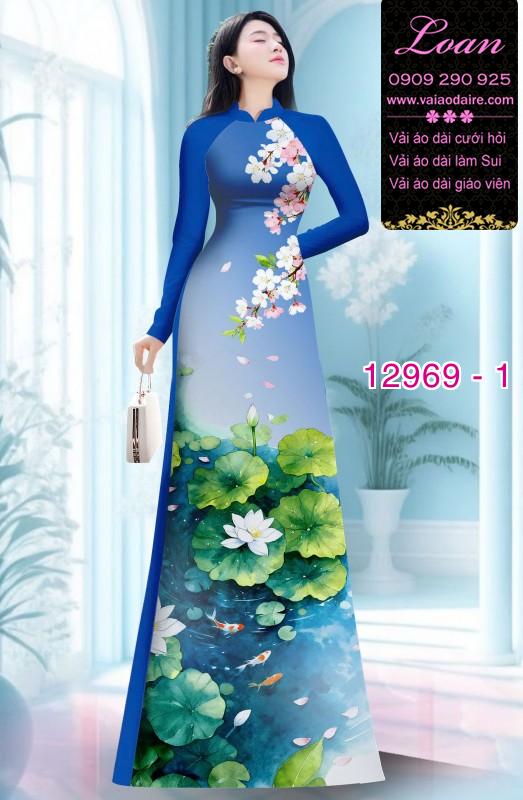 Vải áo dài hoa sen in 3D