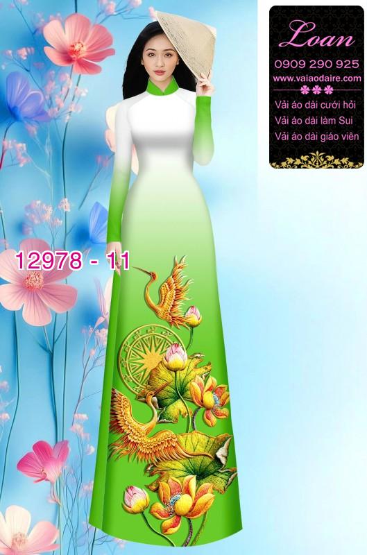 Vải áo dài sen hạc in 3D