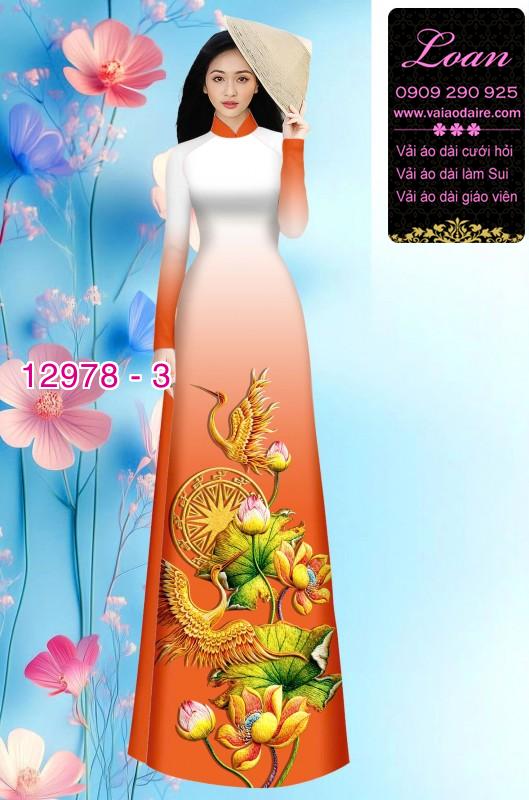 Vải áo dài sen hạc in 3D