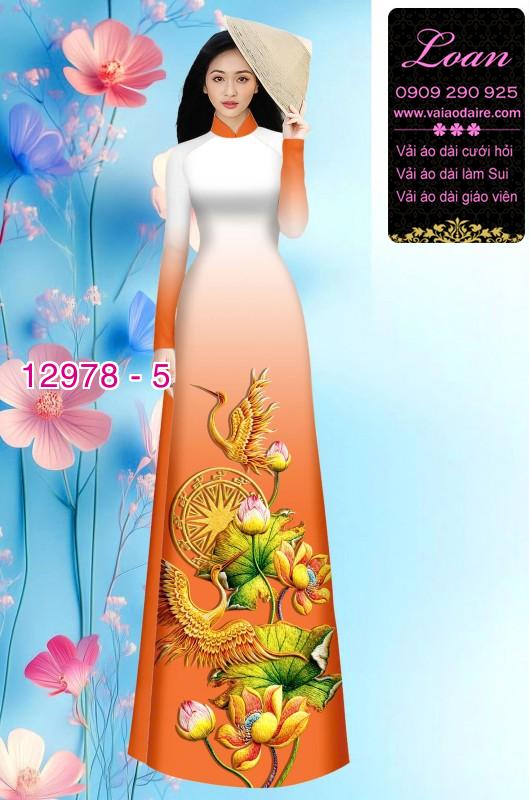 Vải áo dài sen hạc in 3D