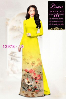 Vải áo dài sen hạc in 3D-12978
