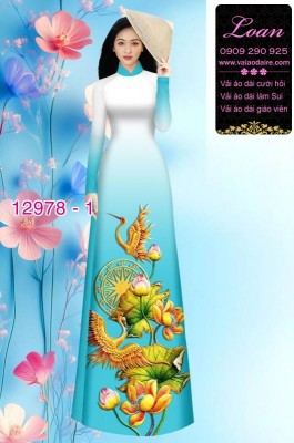 Vải áo dài sen hạc in 3D-DT 12978