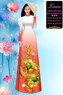 Vải áo dài sen hạc in 3D-12978
