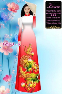 Vải áo dài sen hạc in 3D-12978