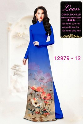 Vải áo dài hoa in 3D-12979