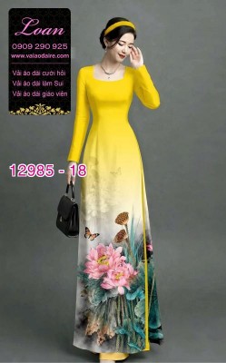 Vải áo dài hoa sen in 3D-12985