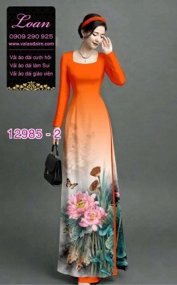 Vải áo dài hoa sen in 3D-12985
