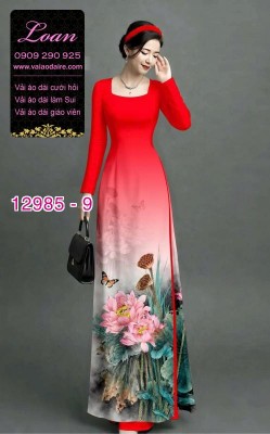 Vải áo dài hoa sen in 3D-12985