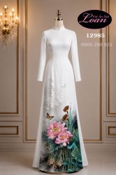 Vải áo dài hoa sen in 3D