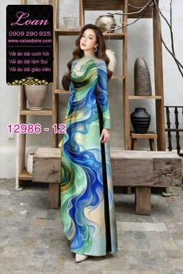 Vải áo dài vệt màu in 3D-12986
