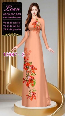 Vải áo dài hoa phượng in 3D-12987