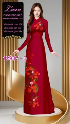 Vải áo dài hoa phượng in 3D-12987