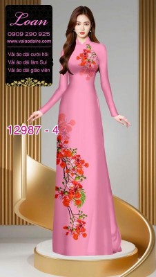 Vải áo dài hoa phượng in 3D-12987