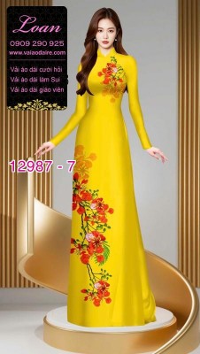 Vải áo dài hoa phượng in 3D-12987