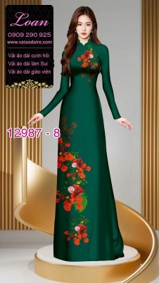 Vải áo dài hoa phượng in 3D-12987